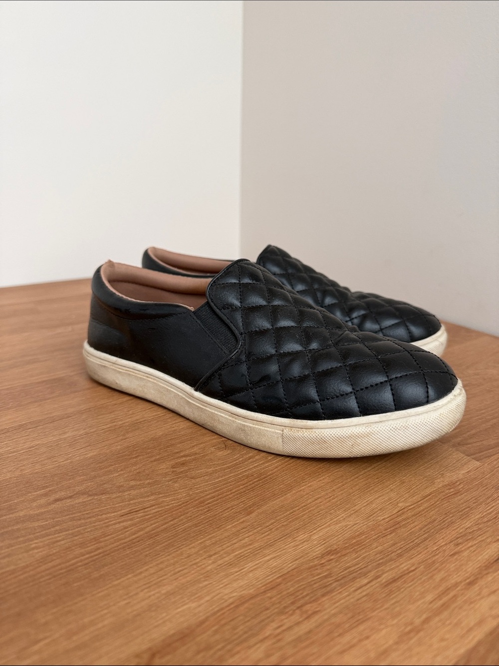 Quilted Black Slip-On Loafers for Women